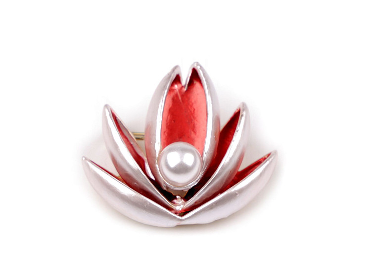 Brooch with Pearl Bead, Lotus, Ginkgo