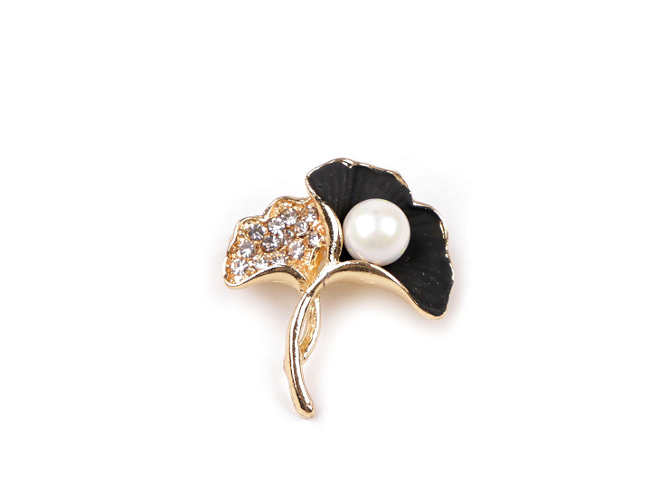 Spilla con perla, motivo: loto, ginkgo