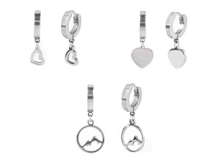 Náušnice z nerezové oceli srdce, čtyřlístek, hory
