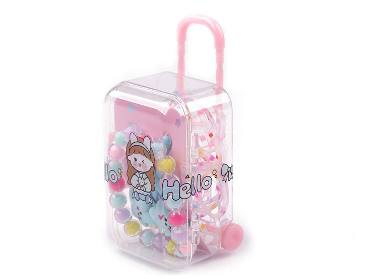 Caja con pulsera infantil, pinzas para el pelo y gomas para el pelo