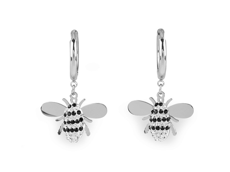 Stainless Steel Earrings with Rhinestones, Bee