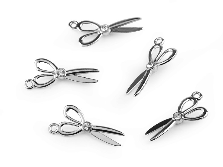 Metal charm pendant /zipper puller - scissors with rhinestones 10x20 mm