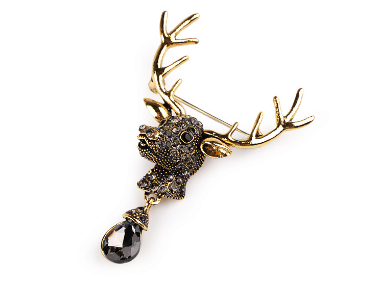 Brooch with rhinestones, deer