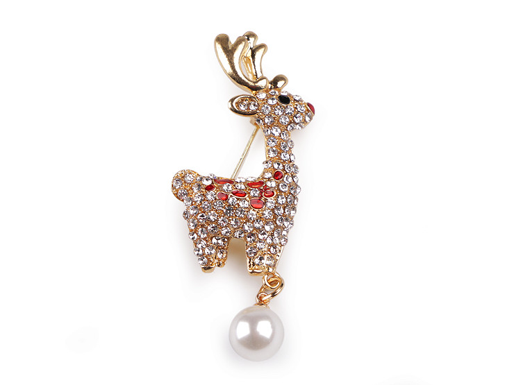 Broche avec strass et perle, Renne 