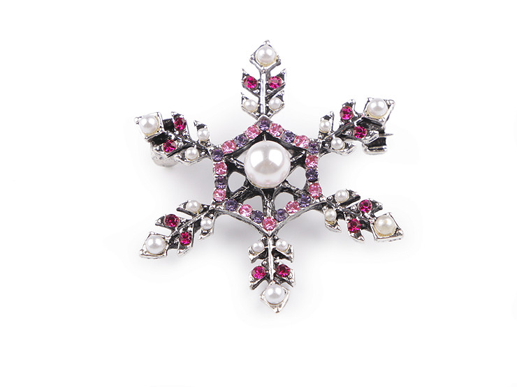 Brooch with rhinestones, snowflake