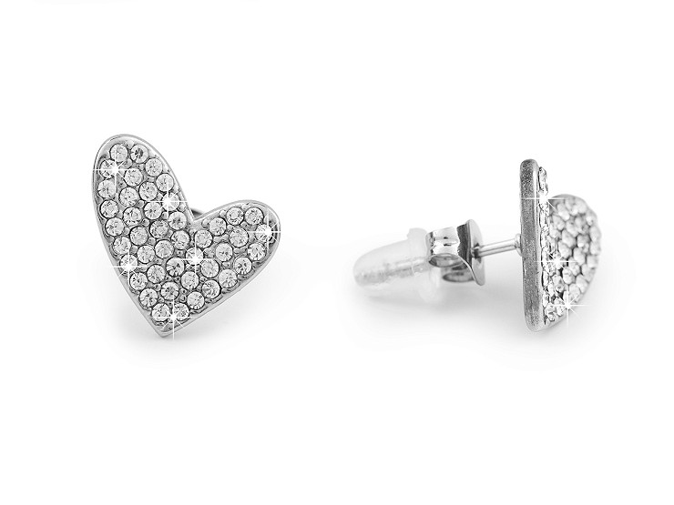 Stainless steel earrings with rhinestones, heart 