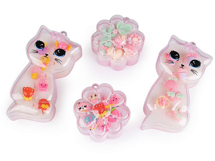 Set of children's rings in a box - cat, flower