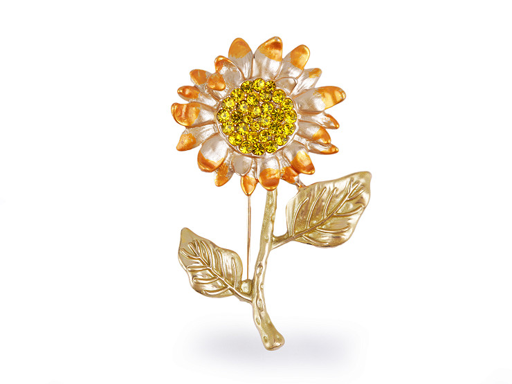 Brooch with rhinestones, sunflower