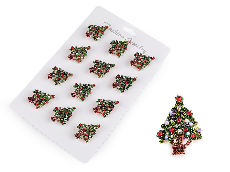 Spilla, con strass, motivo: albero di Natale