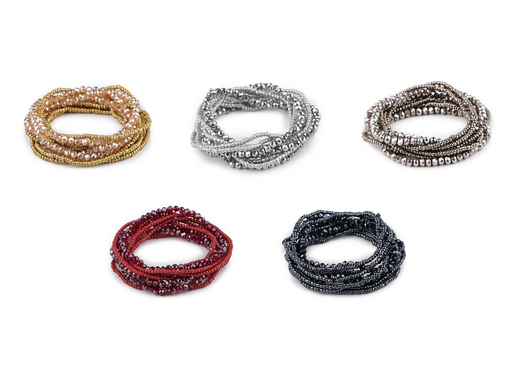 Elastic bracelets made of seed beads and cut beads, set of 10 pieces