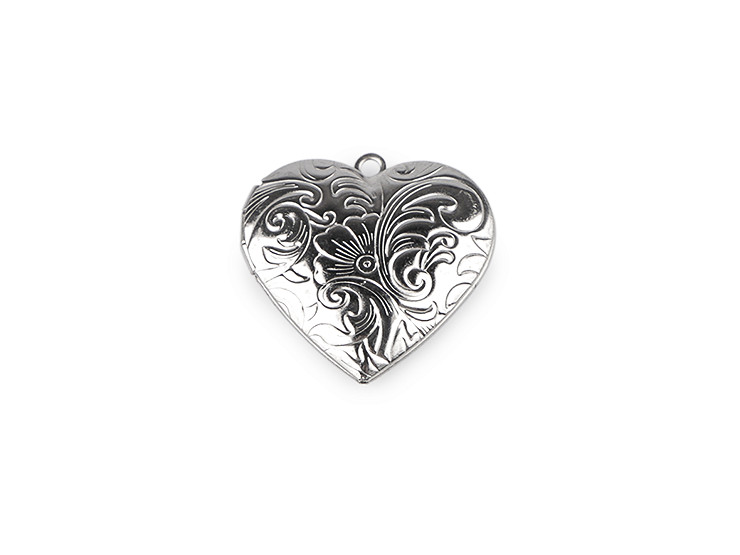 Ciondolo, a forma di cuore, in acciaio inox, decorato, dimensioni: Ø 29 mm