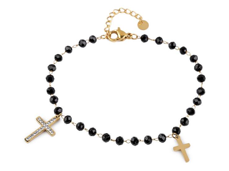 Náramok z nerezovej ocele krížik s brúsenými korálikmi