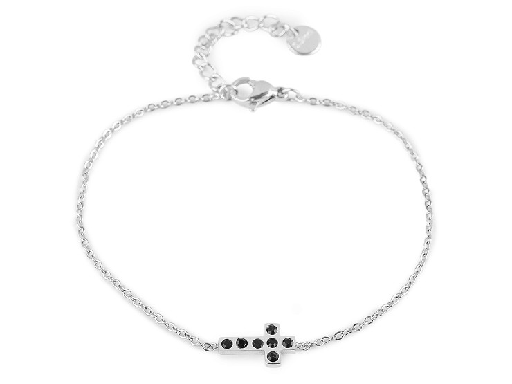 Náramek z nerezové oceli křížek s broušenými kamínky