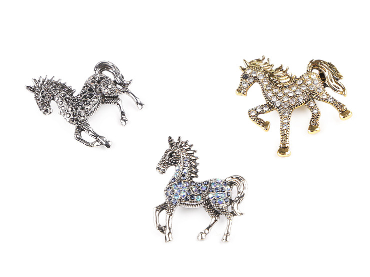Brož s broušenými kamínky kůň