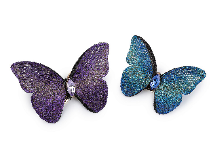 Brošňa motýľ textilný s brúseným kamienkom