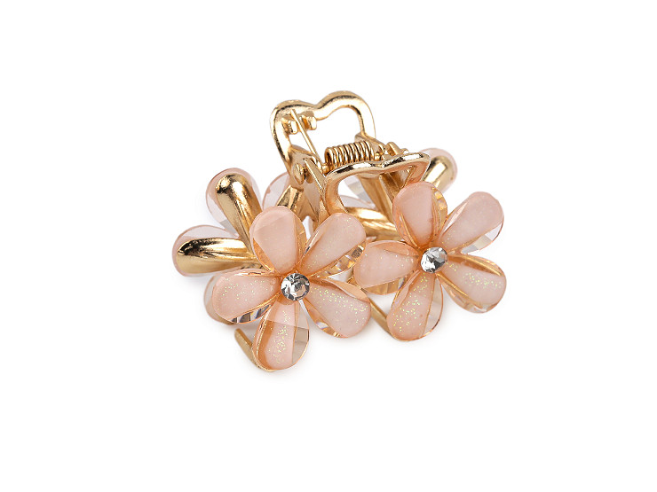 Skřipec do vlasů kovový s broušenými kamínky květy