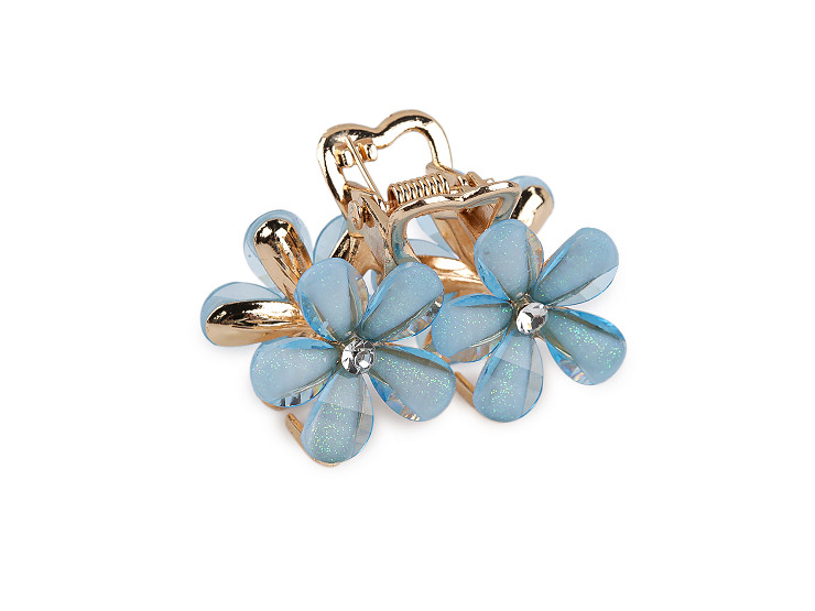 Skřipec do vlasů kovový s broušenými kamínky květy