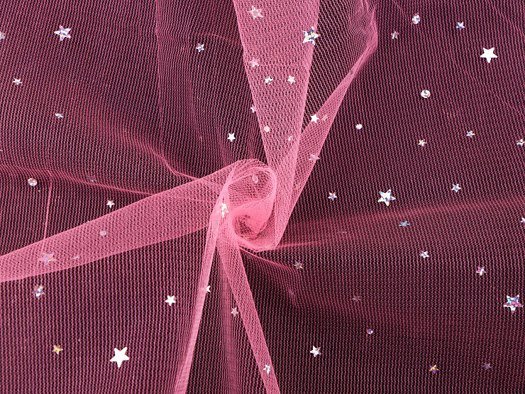 Odevný / dekoračný tyl s hviezdičkami s hologramom