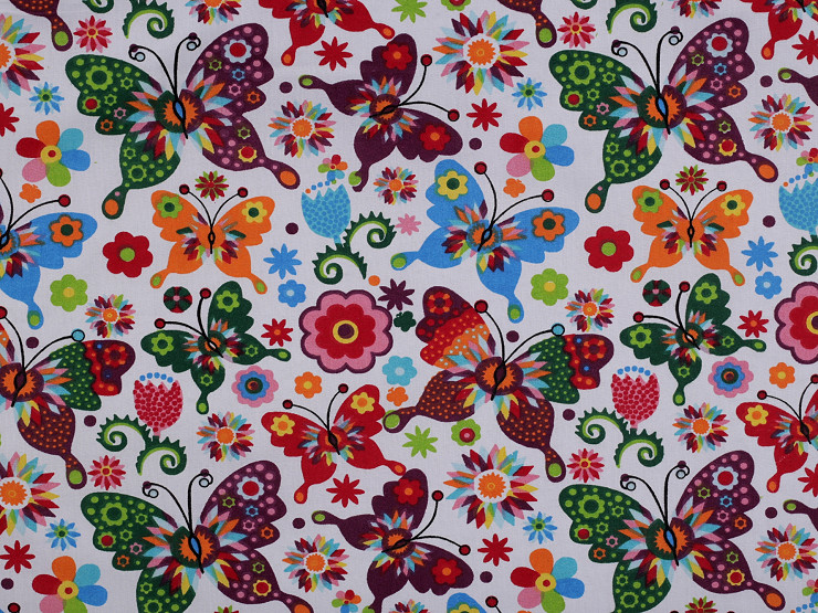 Tessuto di cotone/tela, motivo: farfalle e fiori