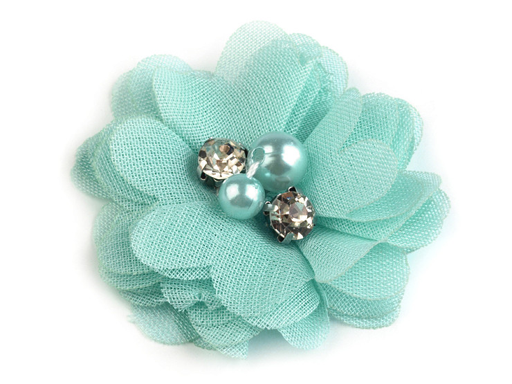 Fleur décorative en maille, Ø 5 cm, avec perles