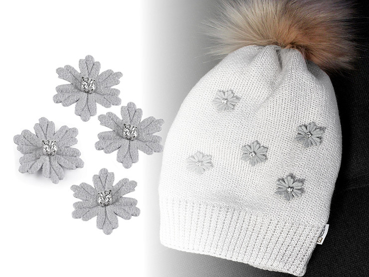 Aplikacja śnieżynka / kwiatek z szlifowanym kamyczkiem Ø30 mm