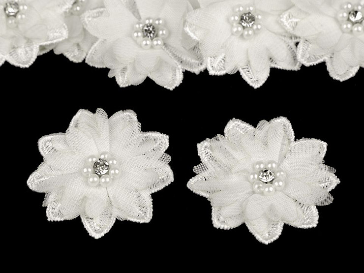 Flori textile cu perle, Ø50 mm