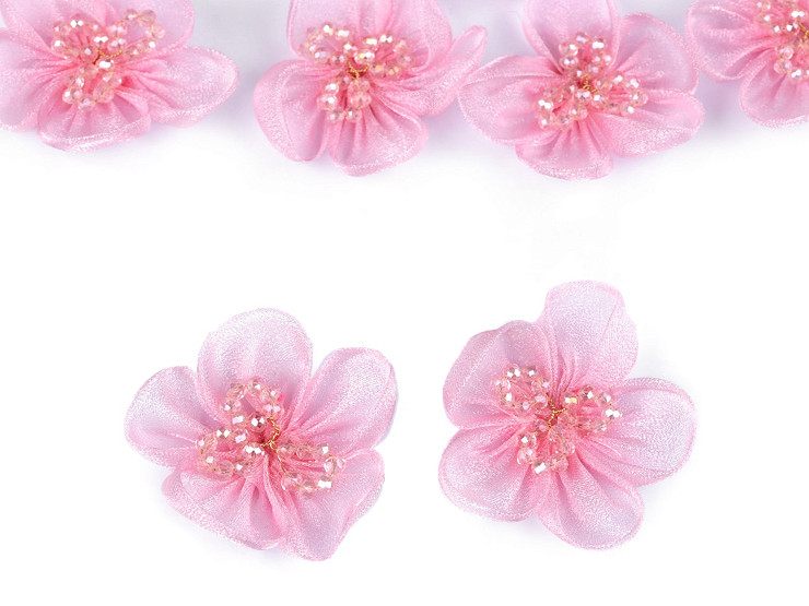 Fiore in organza, con perline, da cucire o da incollare, dimensioni: Ø 4,5 cm