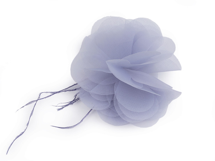 Kwiatek szyfonowy z piórkami do przyszycia / przyklejenia Ø8-9 cm