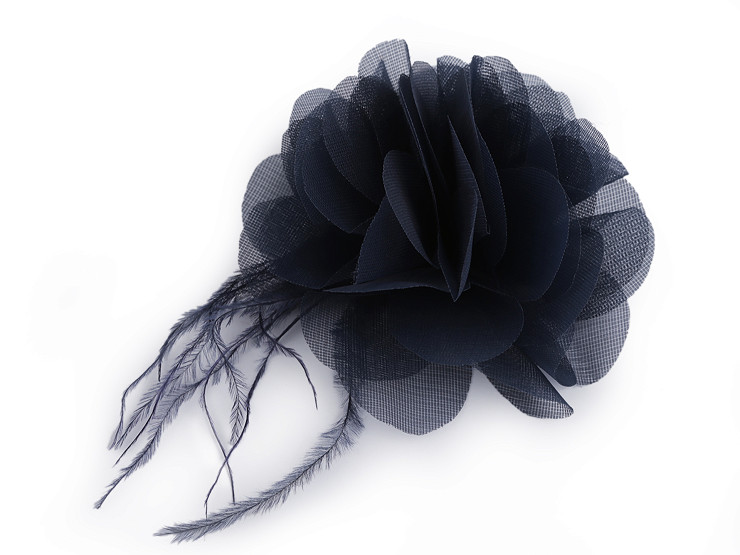 Chiffon Flower with Feathers, to sew-on, glue-on Ø8-9 cm