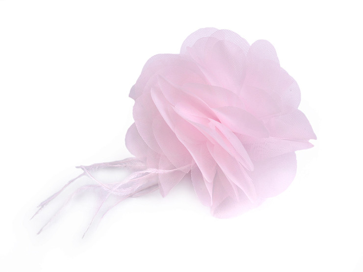 Šifónový kvet s perím na našitie a nalepenie Ø8-9 cm