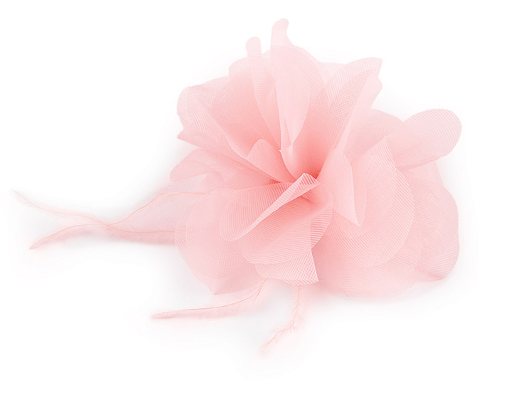 Chiffon Flower with Feathers, to sew-on, glue-on Ø8-9 cm