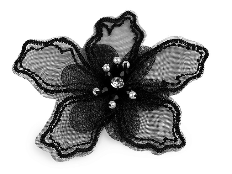 Fiore con perline, da cucire o da incollare, dimensioni: Ø 8 cm