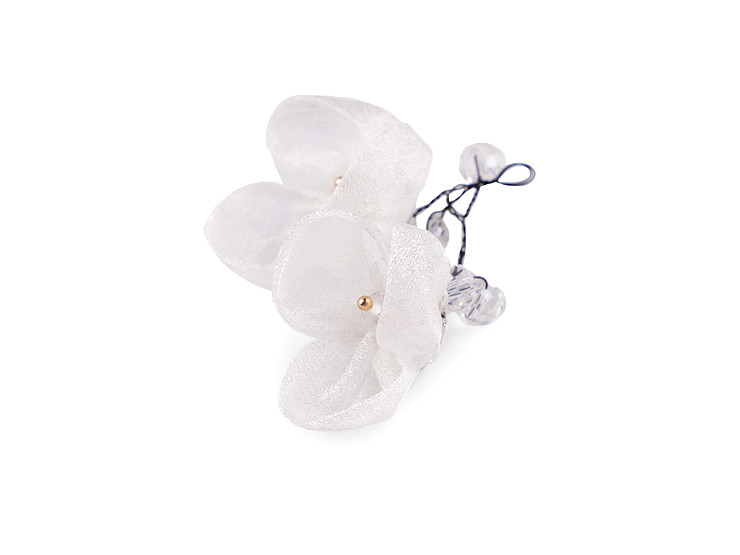 Fiore su filo, con perle di vetro, articolo realizzato a mano