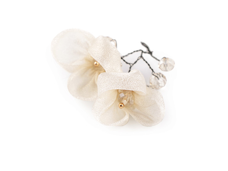 Fleur sur fil métallique avec perles de verre, fait main