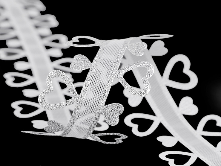 Svatební stuha srdce s lurexem šíře 40 mm