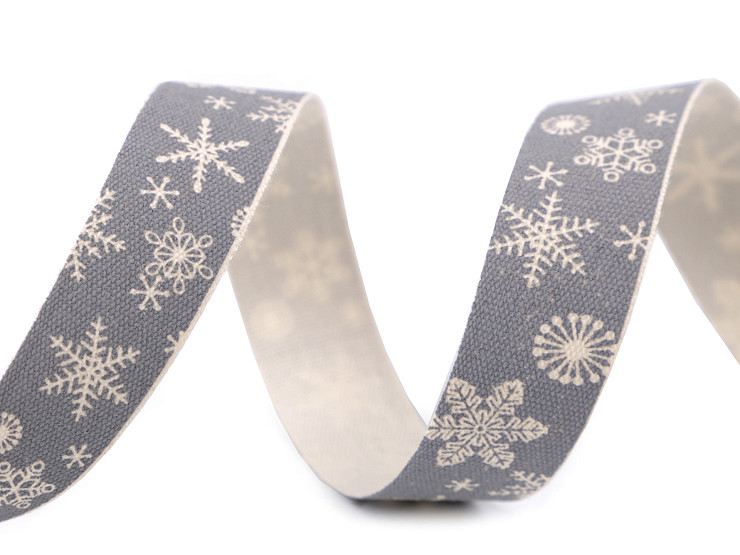 Cinta de raso navideña, ancho 15 mm -Copos de nieve