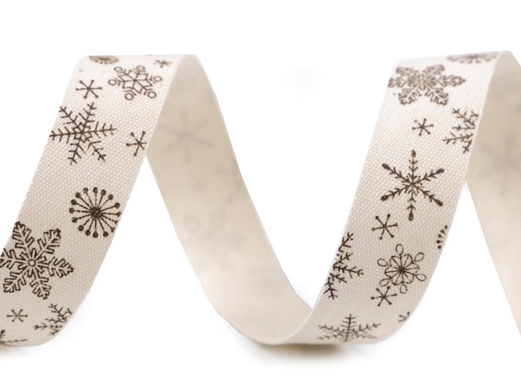 Cinta de raso navideña, ancho 15 mm -Copos de nieve