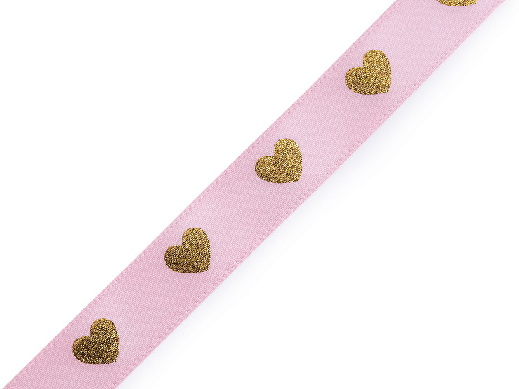 Satin Ribbon with Metallic Heart Print, width 16 mm