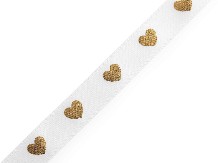Satin Ribbon with Metallic Heart Print, width 16 mm