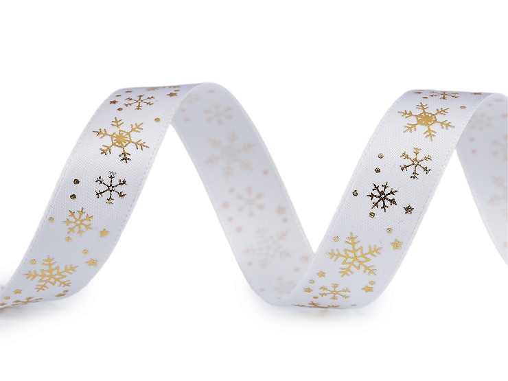 Коледна сатенена панделка снежинки 15 мм
