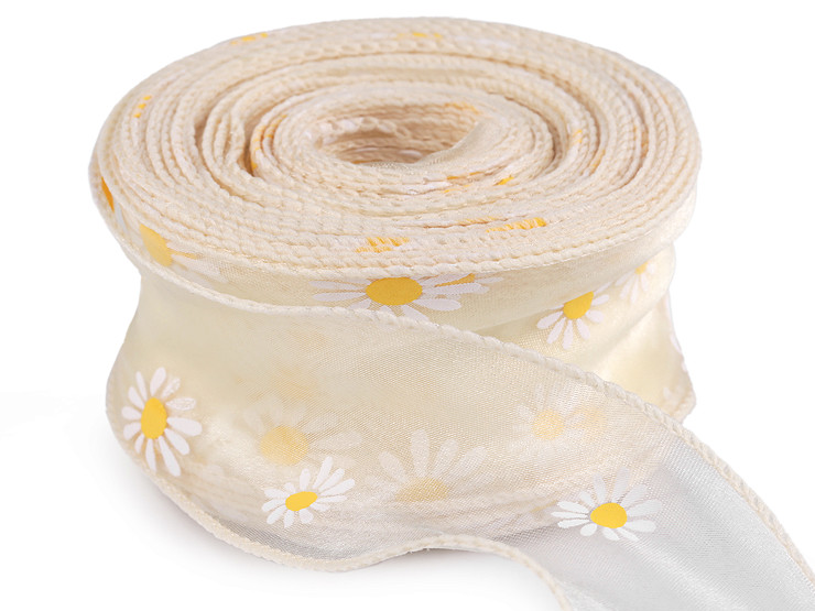 Organza Ribbon with Flowers, width 50 mm