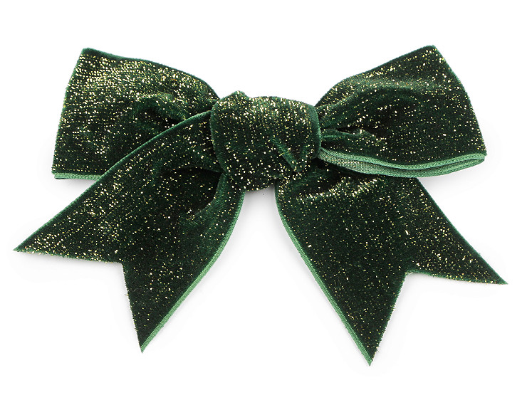  Fiocco di velluto natalizio, con glitter, dimensioni: 14,5 x 9,5 cm