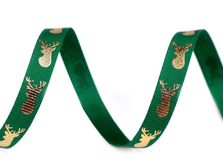 Christmas grosgrain ribbon Reindeer, width 10 mm