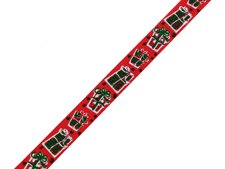 Christmas grosgrain ribbon with glitter, width 10 mm