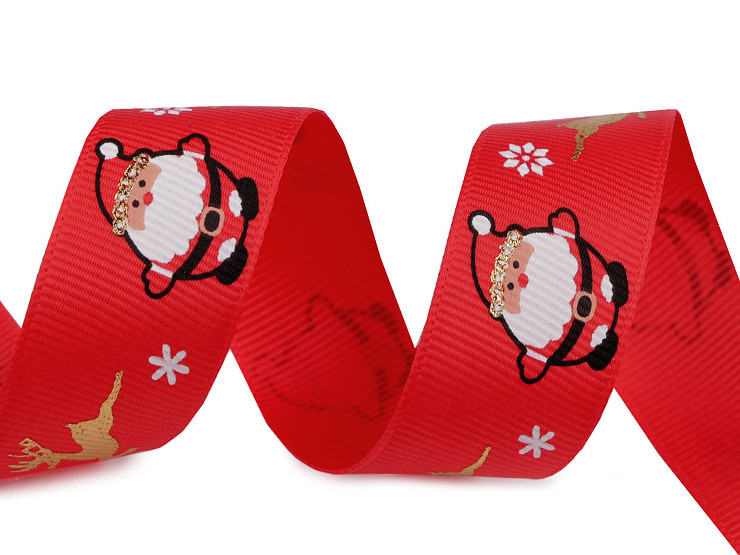 Christmas grosgrain ribbon with glitter, width 25 mm