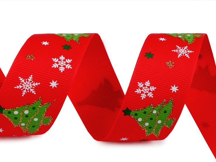 Christmas grosgrain ribbon with glitter, width 25 mm