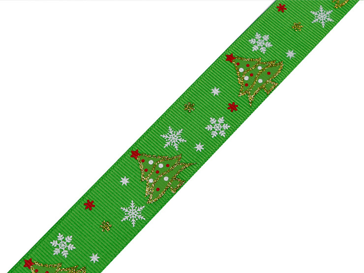 Christmas grosgrain ribbon with glitter, width 25 mm