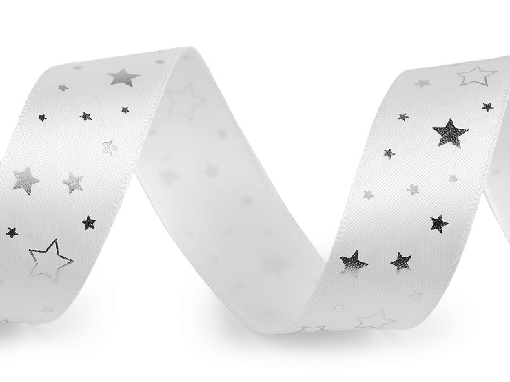 Christmas satin ribbon, width 25 mm, star