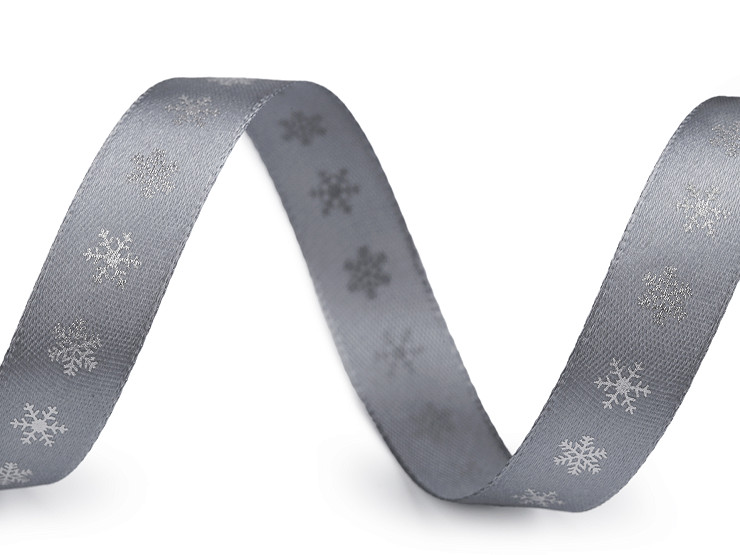 Christmas satin ribbon, snowflakes, width 15 mm