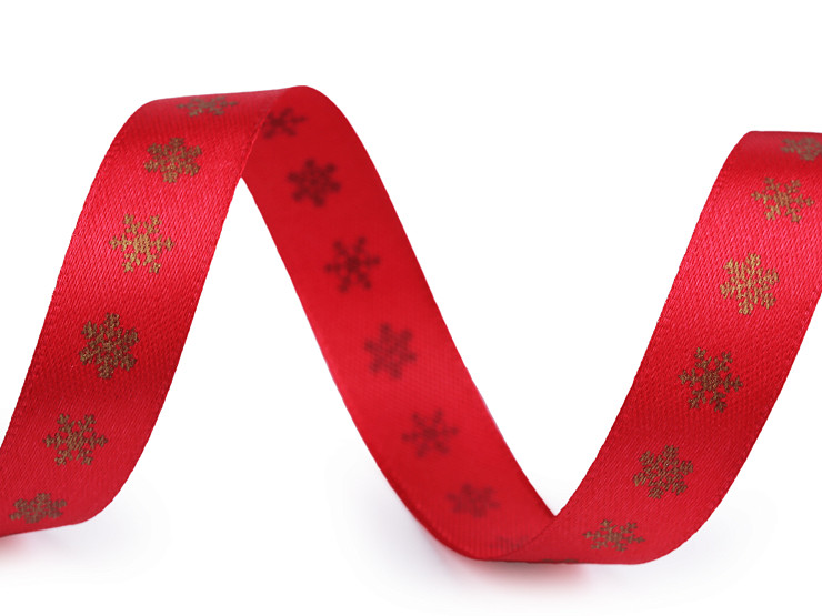 Christmas satin ribbon, snowflakes, width 15 mm